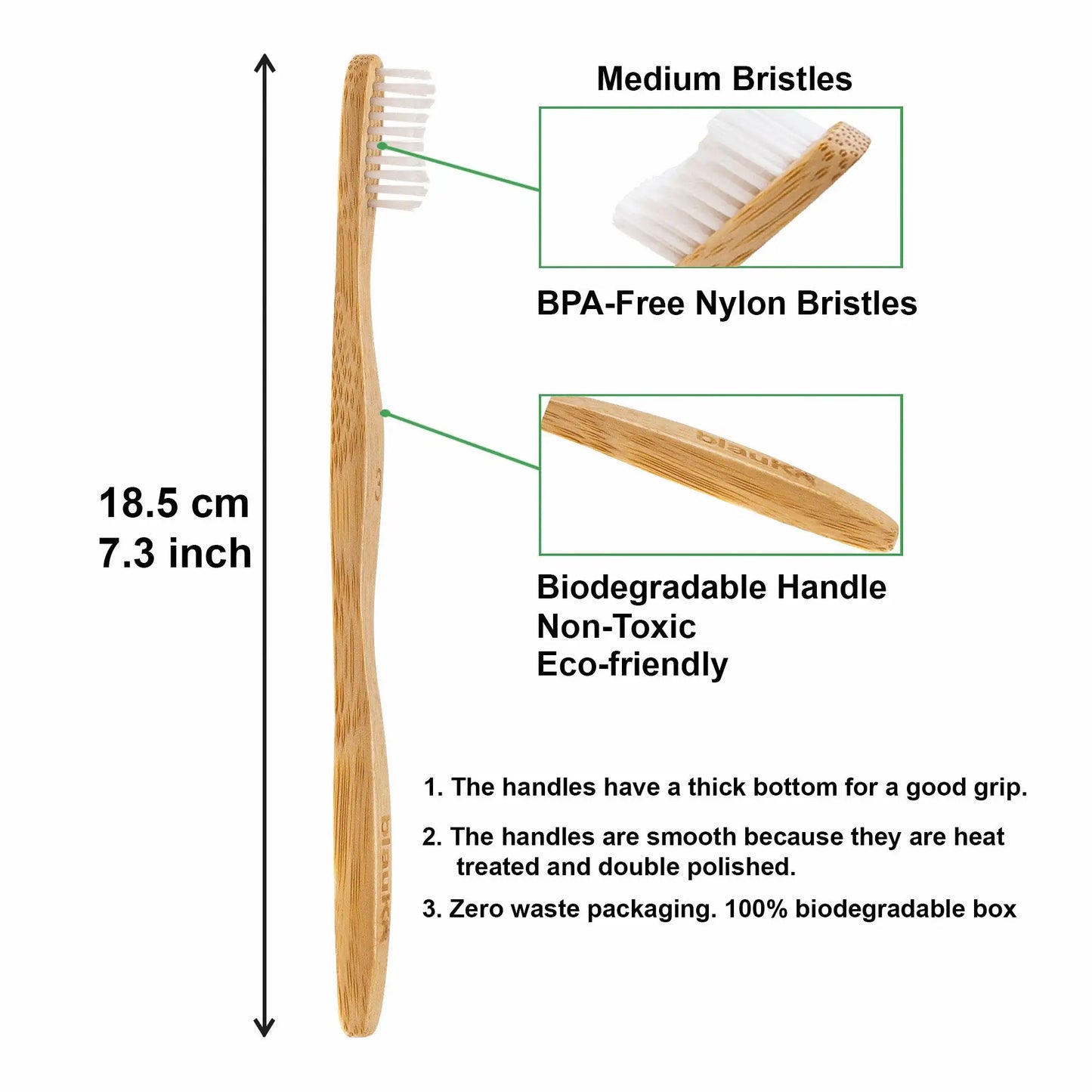 Lot de 5 brosses à dents en bambou - Brosses à dents en bambou à poils moyens  - Brosses à dents en bois naturelles, écologiques et biodégradables