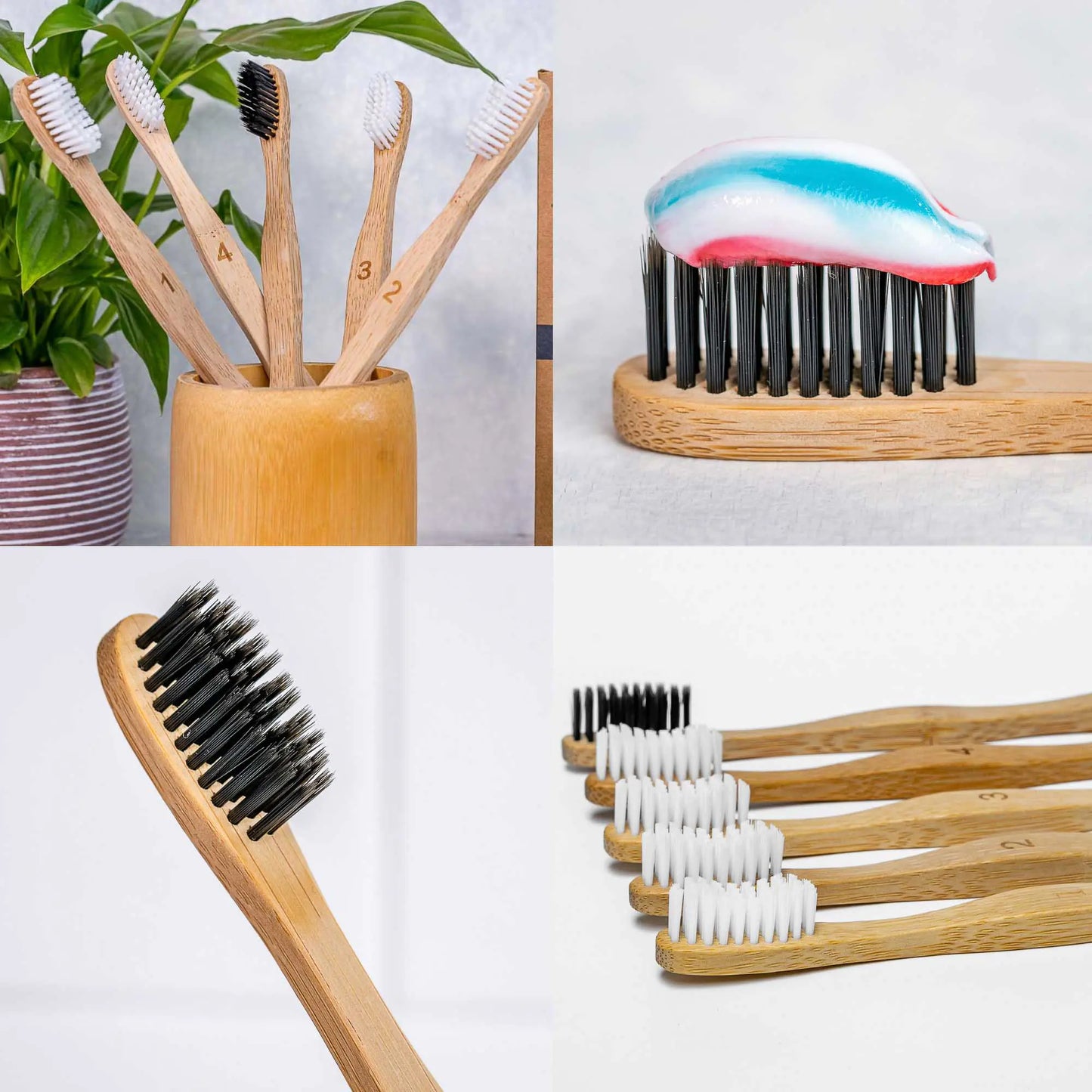 Lot de 5 brosses à dents en bambou - Brosses à dents en bambou à poils moyens  - Brosses à dents en bois naturelles, écologiques et biodégradables